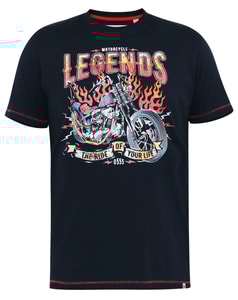 D555 T-Shirt „Jagger Legends“ mit Motorrad-Aufdruck, Marineblau